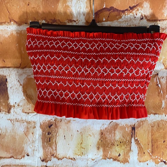 Xhilaration Smocked Off The Shoulder Red And White - Picture 6 of 7